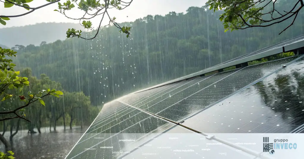pannello fotovoltaico con pioggia